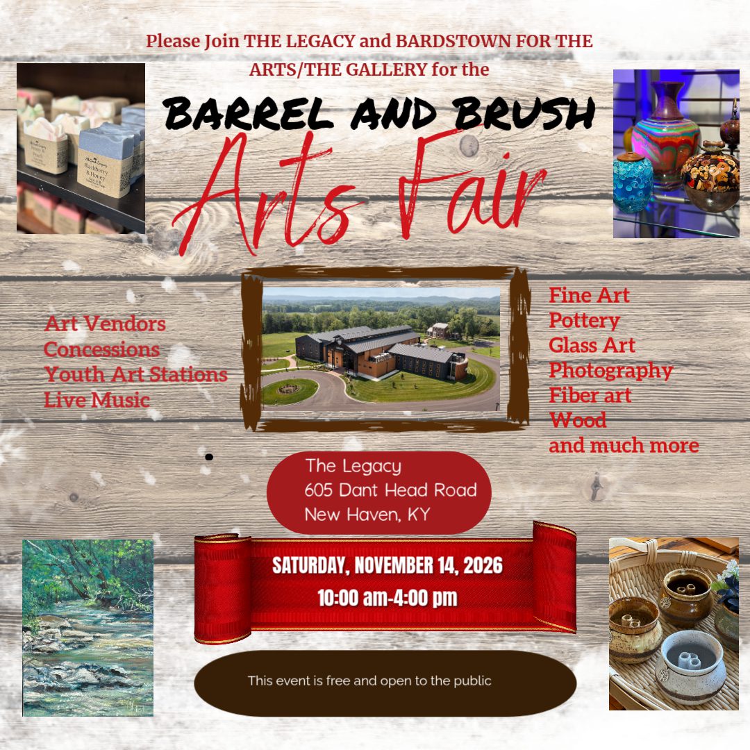 Barrel and Brush Arts Fair poster with pottery